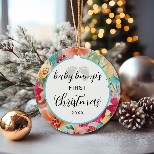 Baby Bump's First Christmas Footprint Holiday Ceramic Ornament (Creator Uploaded)