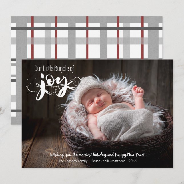 Baby Bundle of Joy Script Photo Holiday Card (Front/Back)