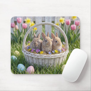 Baby Bunnies In an Easter Basket on Grass Mouse Pad
