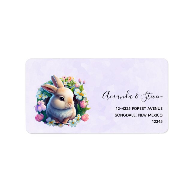 Baby Bunny among Colourful Spring Flowers Easter Label (Front)