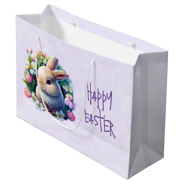 Baby Bunny among Colourful Spring Flowers Easter Large Gift Bag (Front Angled)