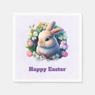 Baby Bunny among Colourful Spring Flowers Easter Napkin