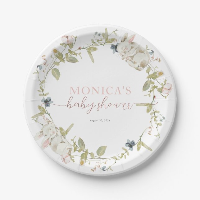 Baby Bunny Baby Shower Paper Plate (Front)