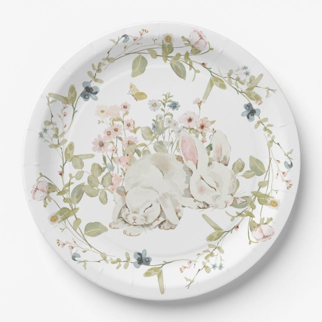 Baby Bunny Baby Shower Wildflower Paper Plate (Front)