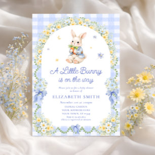 Baby Bunny Cute Rabbit Gingham Boy Baby Shower Invitation