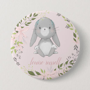 baby bunny floral baby shower 3 inch round button