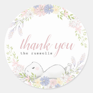 baby bunny floral baby shower classic round sticker