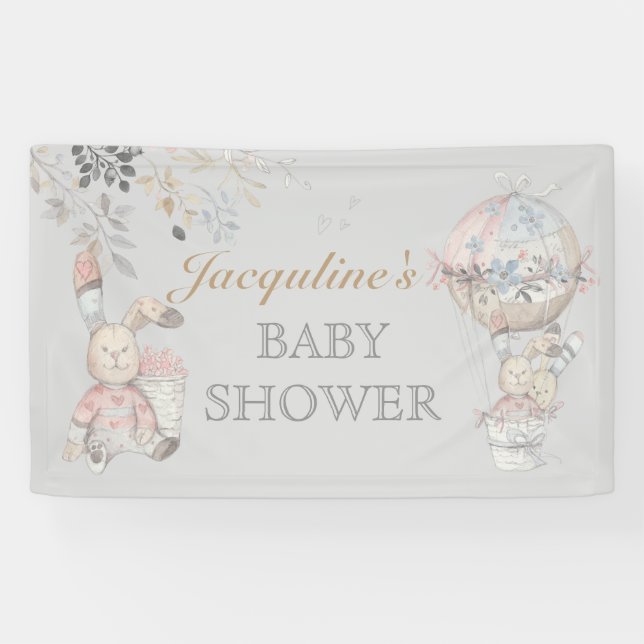 Baby Bunny Gender Neutral Hot Air Balloon Banner (Horizontal)