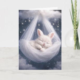 Baby Bunny Hanging from a Tulle Hammock Card