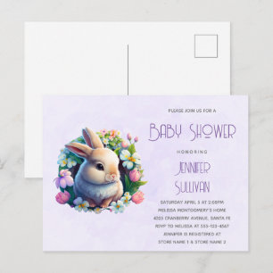 Baby Bunny in Spring Flowers Baby Shower Invitation Postcard