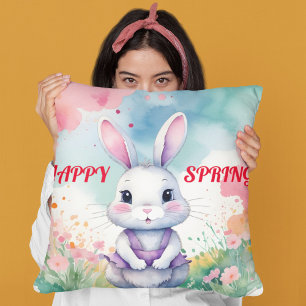 Baby Bunny in Spring  Throw Pillow