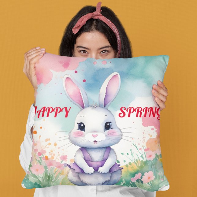 Baby Bunny in Spring  Throw Pillow (Creator Uploaded)