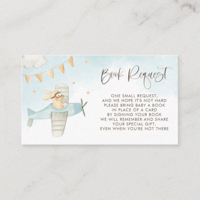 Baby Bunny Pilot Airplane Baby Shower Book Request Enclosure Card (Front)