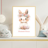 Baby Bunny Pink Floral Monogram Nursery Wall Art