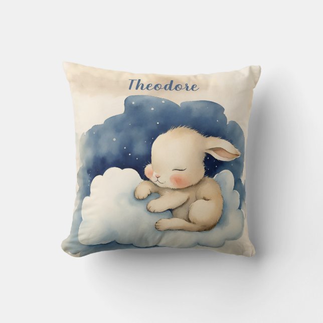 Baby Bunny Rabbit Boys Personalized Throw Pillow (Front)