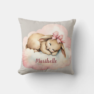 Baby Bunny Rabbit Girls Personalized Nursery Throw Pillow