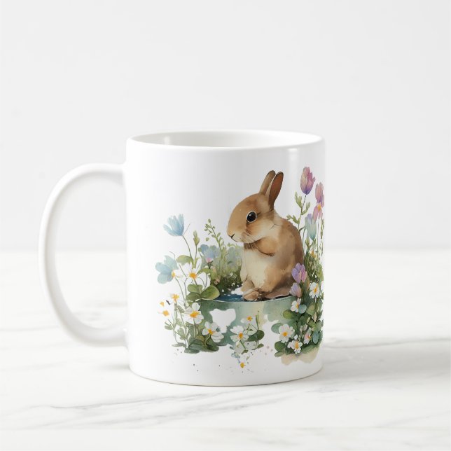 Baby Bunny Rabbit in Flower Pot  Coffee Mug (Left)
