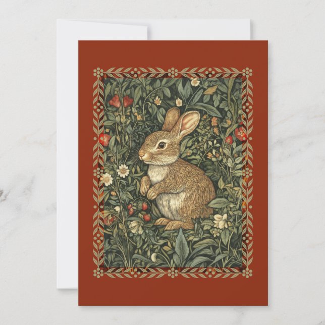 Baby Bunny Rabbit in William Morris Style Garden Invitation (Front)