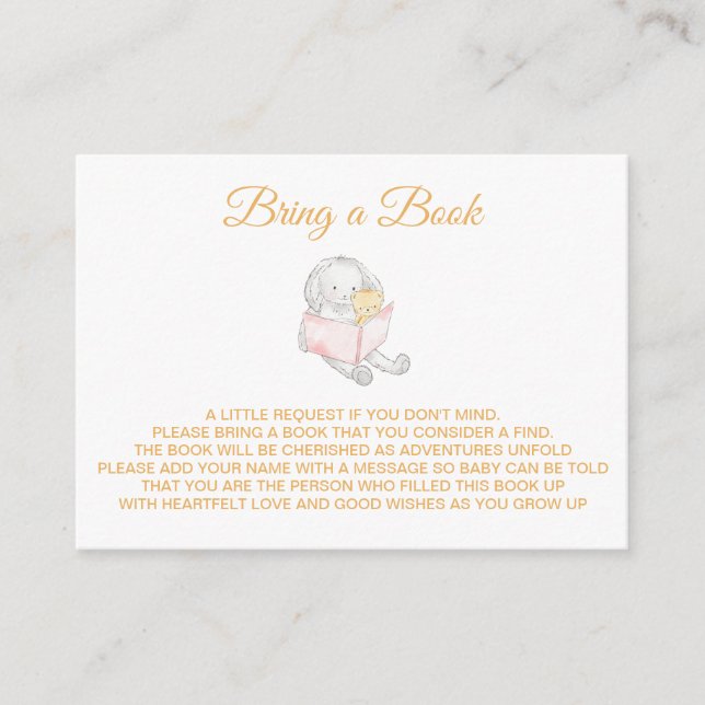 *~* Baby Bunny Rabbit Reading Teddy Bring a Book Enclosure Card (Front)