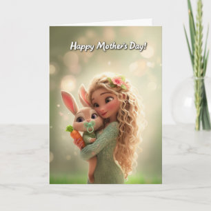 Baby Bunny w/ Carrot & Mommy Happy Mother's Day Card