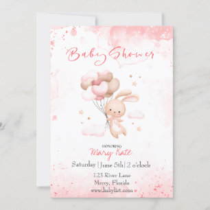 Baby Bunny with balloons baby girl Invitation