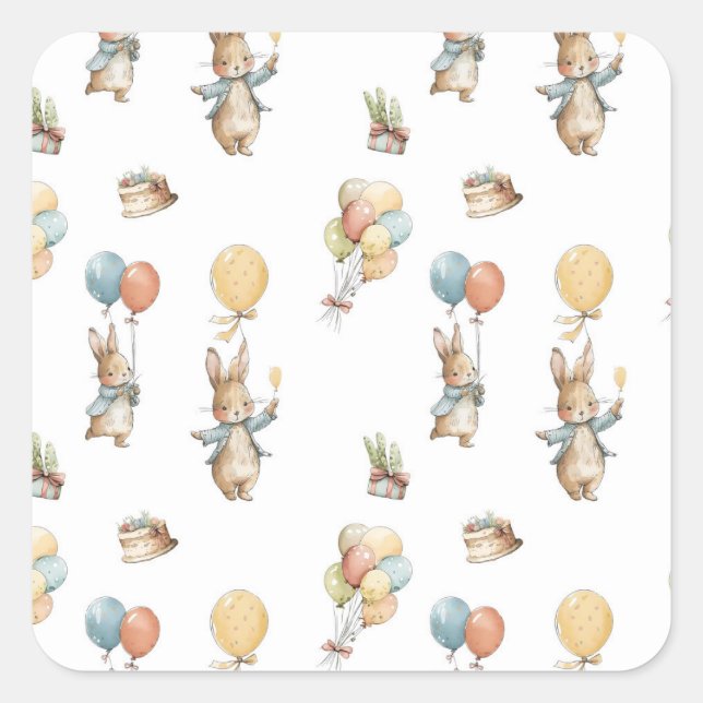 Baby Bunny with Balloons Square Sticker (Front)