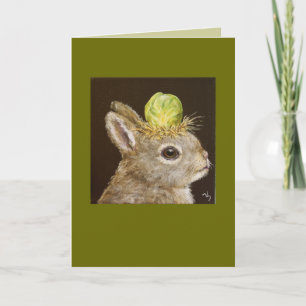 baby bunny with Brussels sprout hat card