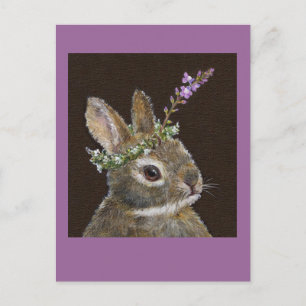 baby bunny with wildflower hat postcard