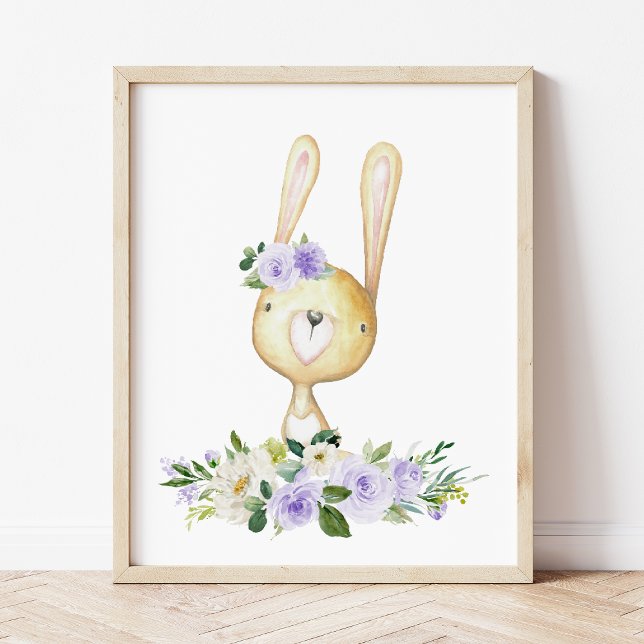 Baby Bunny, Woodland Animals, Boho, Purple Flowers Poster (Creator Uploaded)