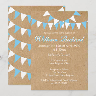 Baby Bunting Baptême Bleu Christening Invitation