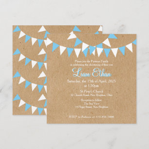 Baby Bunting Baptême Bleu Christening Invitation