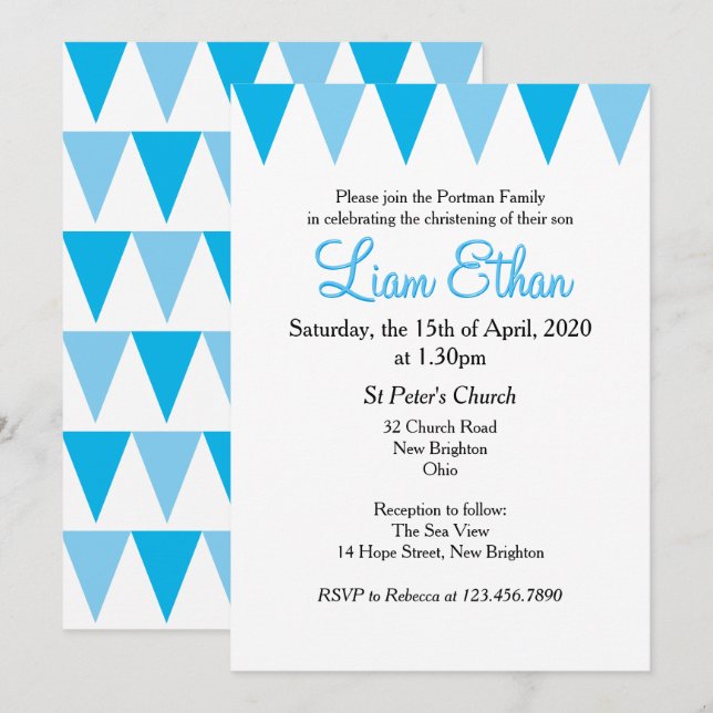 Baby Bunting Baptême Bleu Christening Invitation (Devant / Derrière)