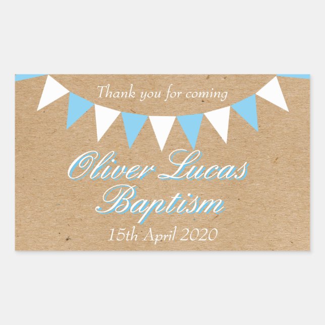 Baby Bunting Blue Baptism Christening Favour Sticker (Front)
