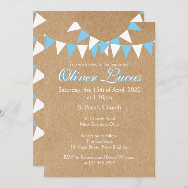 Baby Bunting Blue Baptism Christening Invitation (Front/Back)