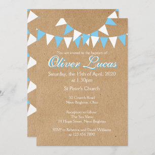 Baby Bunting Blue Baptism Christening Invitation