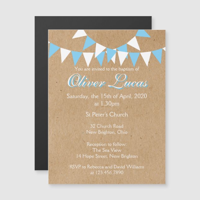 Baby Bunting Blue Baptism Christening Invitation (Front/Back)