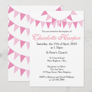 Baby Bunting Pink Baptism Christening Invitation