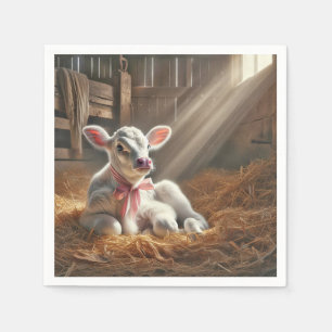 Baby Calf In Sunlit Barn Stall Napkin