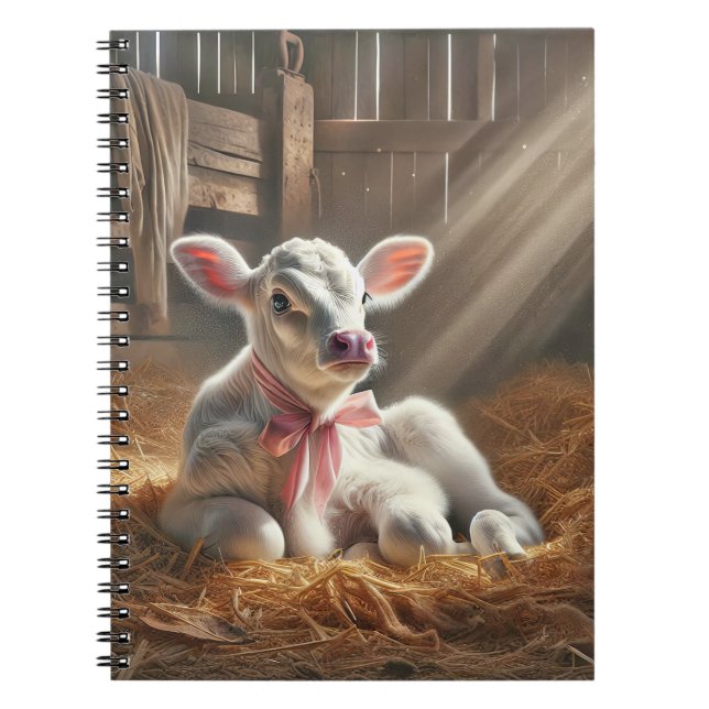 Baby Calf In Sunlit Barn Stall Notebook (Front)