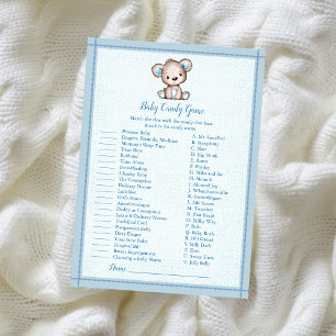Baby Candy Cute Brown Bear Boy Shower Game Card
