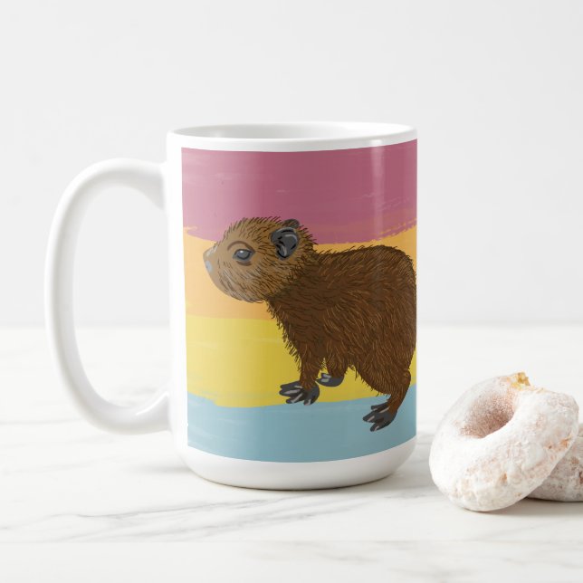 Baby Capybara Cute Illustration Colorful Striped Coffee Mug (With Donut)