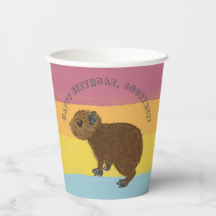 Baby Capybara Cute Illustration Colourful Striped Paper Cups