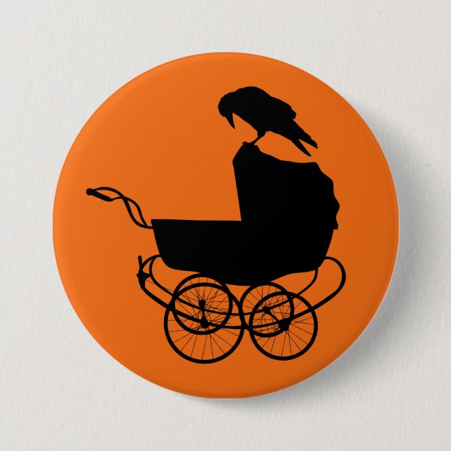 Baby Carriage and Crow 3 Inch Round Button (Front)