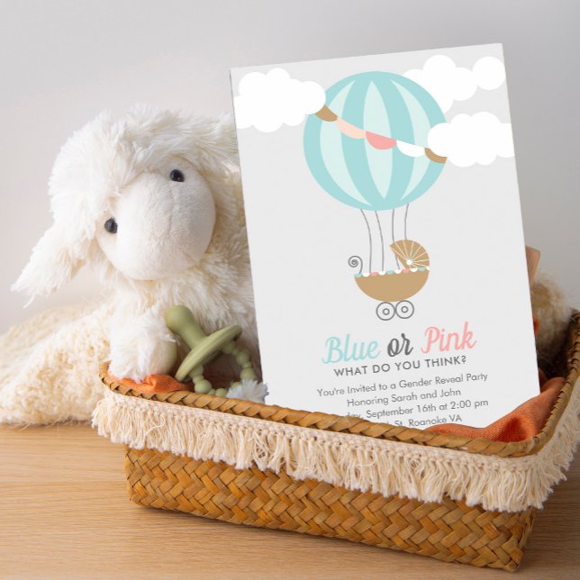 Baby Carriage Balloon Gender Reveal Party Invitation (Creator Uploaded)