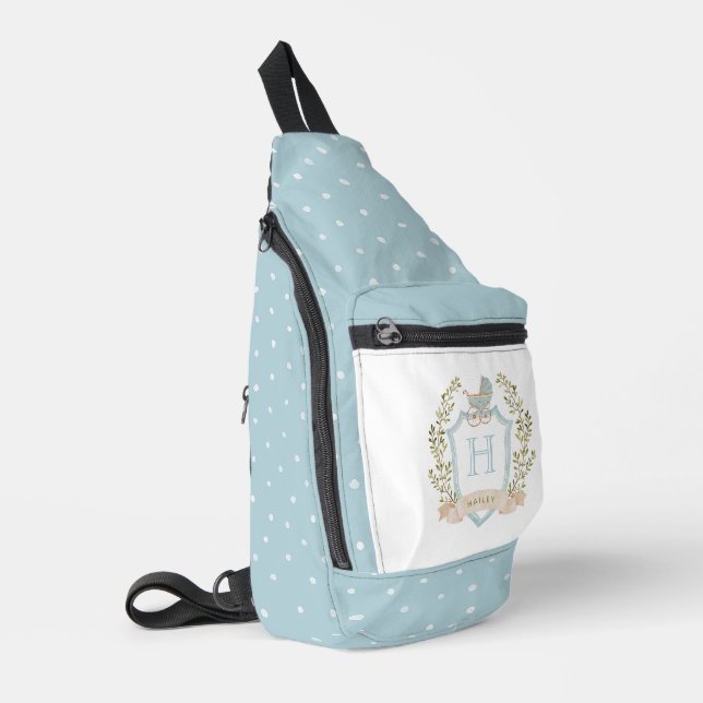 Baby Carriage Crest Monogram | Blue Baby  Sling Bag (Left Corner)