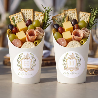 Baby Carriage Crest Monogram | Neutral Baby Shower Classic Round Sticker