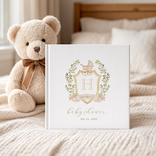 Baby Carriage Crest Monogram Neutral Baby Shower Guest Book