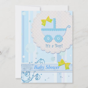 Baby Carriage "It's a Boy" Blue Baby Shower Invitation
