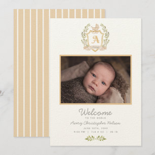 Baby Carriage Monogram A   Neutral Birth Announcem Announcement
