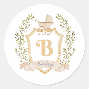 Baby Carriage Monogram B   Neutral Sticker